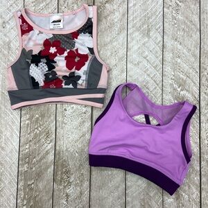 Avia Kids' Floral and Purple Sports Bras-Set of Two